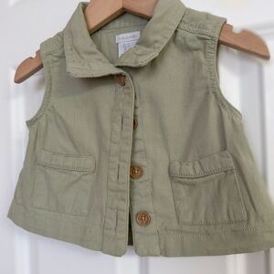 Tahari Light Sage Green Cotton Vest- Size 2T | Button Front Layering Piec